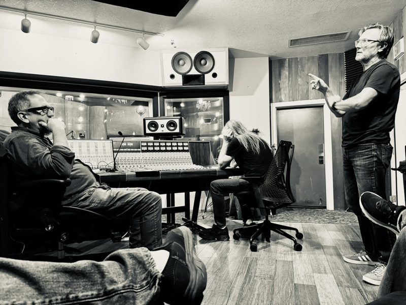 A session in progress at Sharkbite Studios. Matt Boudreau seated at the console, drummer Ihor Pacholuk standing.